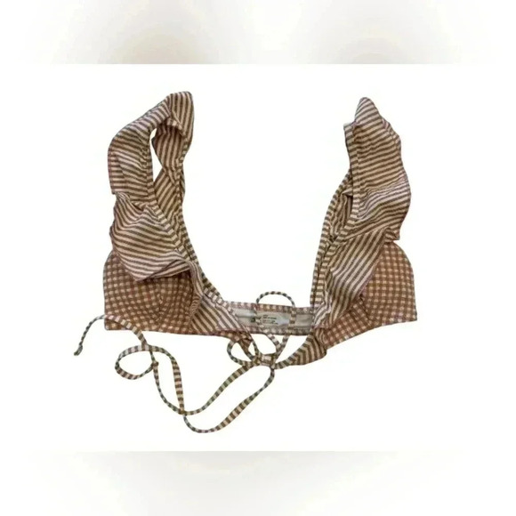 Aerie EUC Binki Top Swimwear Checkered Tan/White Ruffles Frilly Size XXS. - Picture 4 of 8